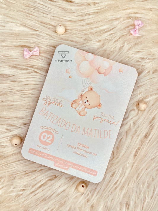 Convite batizado "Ursinho com balões"