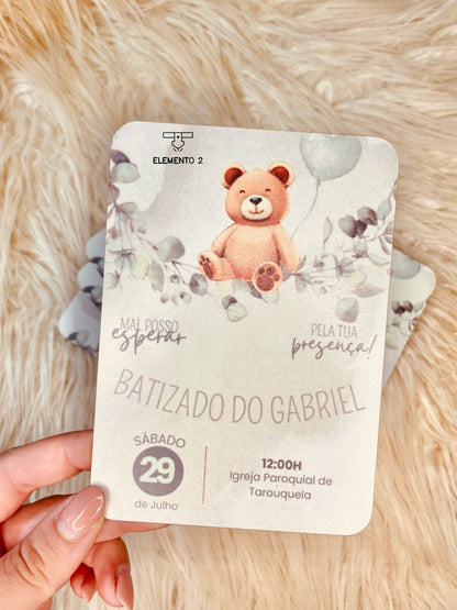 Convite batizado "Ursinho com balões"